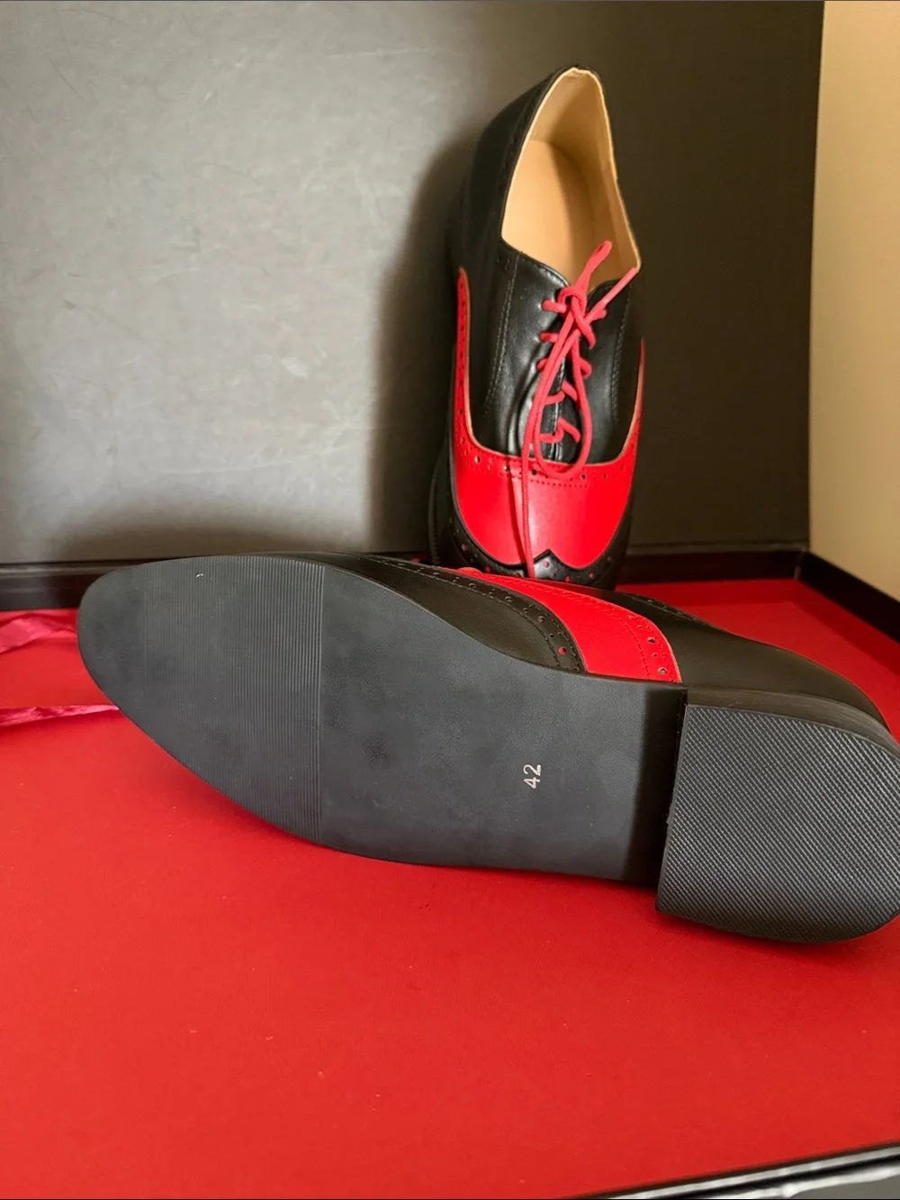 Classic Two-Tone Black and Red Wingtip Derbys